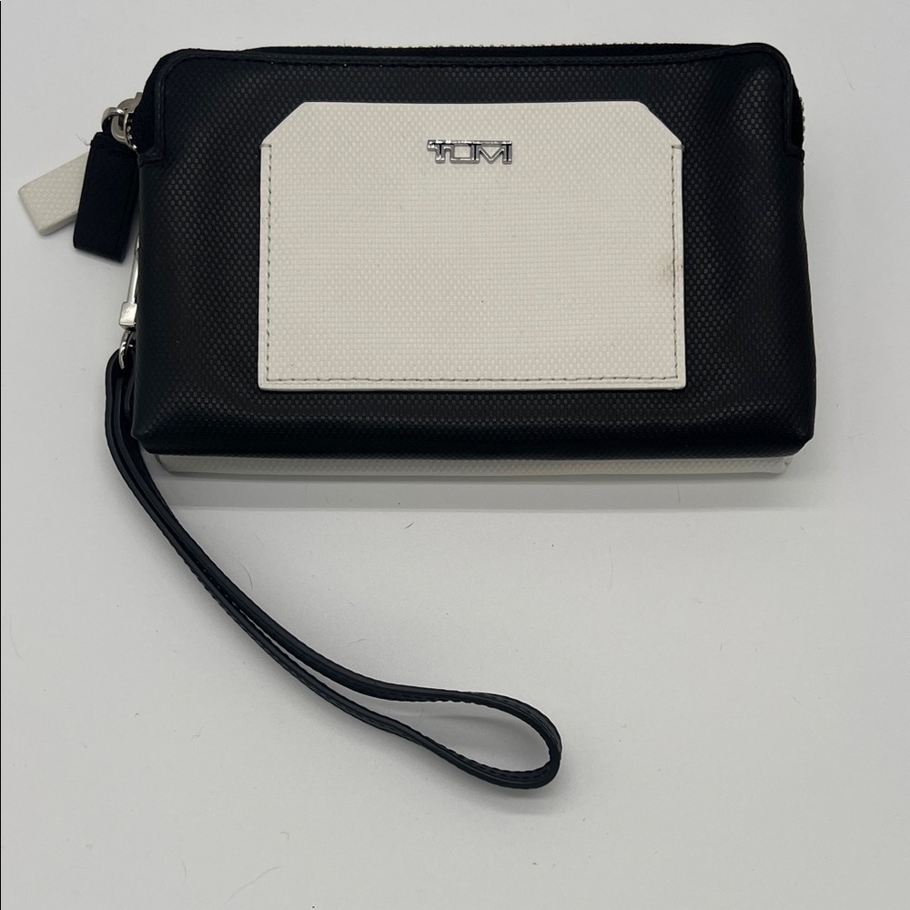 TUMI Double Zip Leather Phone Case Travel Wallet‎ Wrist Clutch